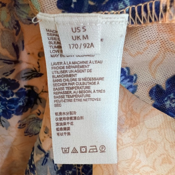 Free People Amber High Neck Sheer Top Orange Blue Floral Mesh Blouse Medium - Picture 4 of 4